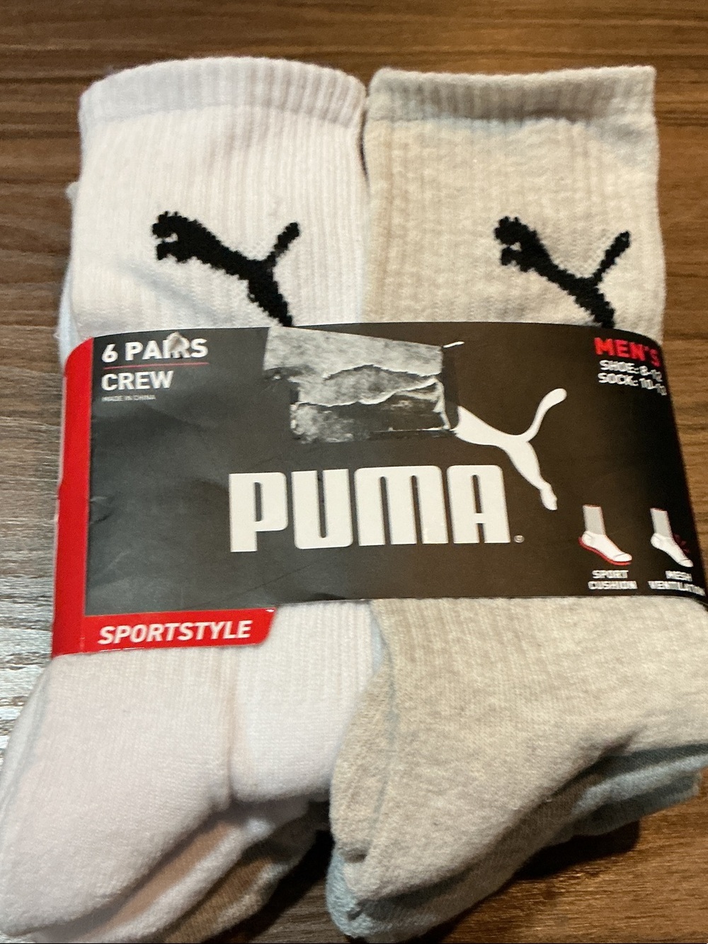 Puma Men's Crew Athletic Socks - White & Light Gray (6-Pack) nwt